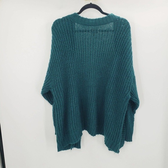 Evri Teal Chunky Knit Sweater Cardigan Womens 1x Open Front Pockets Boyfriend - Picture 11 of 12